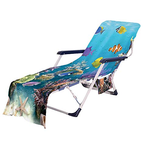 FANSU Schonbezug für Gartenliege Frottee Liegenauflage Garten Sonnenliege Handtuch mit 2 Taschen Stuhl Strandtuch für Schwimmbäder, Strände, Gartenhotels (Fisch,75x210cm) von FANSU
