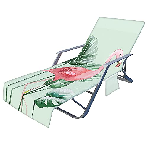 FANSU Schonbezug für Gartenliege Frottee Liegenauflage Garten Sonnenliege Handtuch mit 2 Taschen Stuhl Strandtuch für Schwimmbäder, Strände, Gartenhotels (Flamingo 10,75x210cm) von FANSU