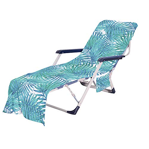 FANSU Schonbezug für Gartenliege Frottee Liegenauflage Garten Sonnenliege Handtuch mit 2 Taschen Stuhl Strandtuch für Schwimmbäder, Strände, Gartenhotels (Grünes Blatt,75x210cm) von FANSU