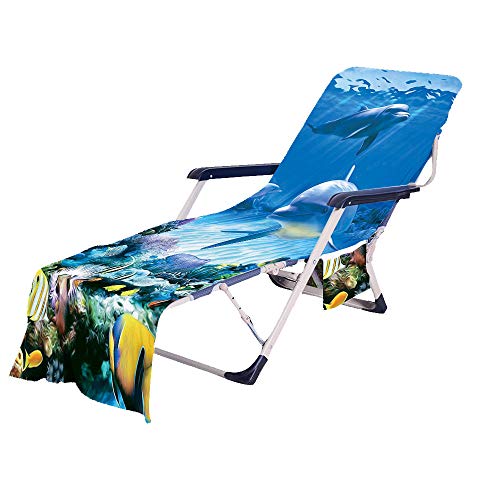 FANSU Schonbezug für Gartenliege Frottee Liegenauflage Garten Sonnenliege Handtuch mit 2 Taschen Stuhl Strandtuch für Schwimmbäder, Strände, Gartenhotels (Meeresboden,75x210cm) von FANSU