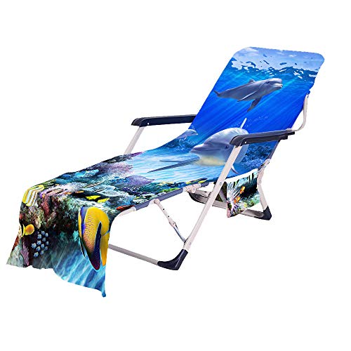 FANSU Schonbezug für Gartenliege Frottee Liegenauflage Garten Sonnenliege Handtuch mit 2 Taschen Stuhl Strandtuch für Schwimmbäder, Strände, Gartenhotels (Navy blau,75x210cm) von FANSU