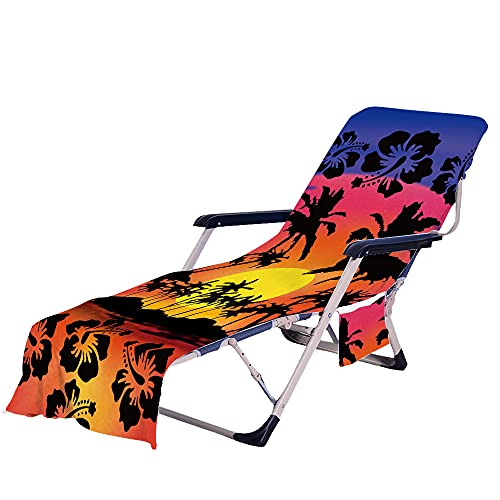 Fansu Schonbezug für Gartenliege Frottee Liegenauflage Garten Sonnenliege Handtuch mit 2 Taschen Stuhl Strandtuch für Schwimmbäder, Strände, Gartenhotels (Orange Hawaii,75x210cm) von Fansu