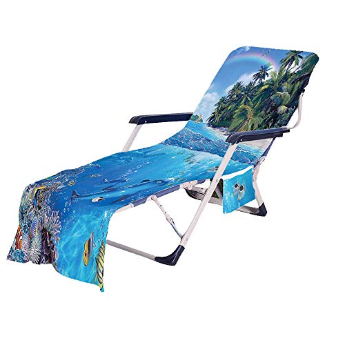 FANSU Schonbezug für Gartenliege Frottee Liegenauflage Garten Sonnenliege Handtuch mit 2 Taschen Stuhl Strandtuch für Schwimmbäder, Strände, Gartenhotels (Ozean,75x210cm) von FANSU