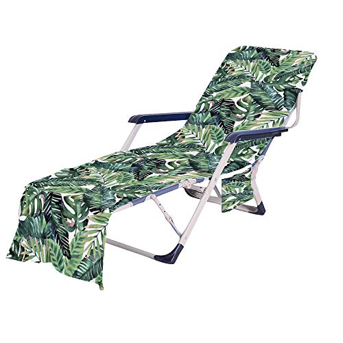 FANSU Schonbezug für Gartenliege Frottee Liegenauflage Garten Sonnenliege Handtuch mit 2 Taschen Stuhl Strandtuch für Schwimmbäder, Strände, Gartenhotels (Pflanze,75x210cm) von FANSU