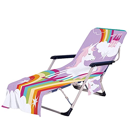 FANSU Schonbezug für Gartenliege Frottee Liegenauflage Garten Sonnenliege Handtuch mit 2 Taschen Stuhl Strandtuch für Schwimmbäder, Strände, Gartenhotels (Regenbogen,75x210cm) von FANSU