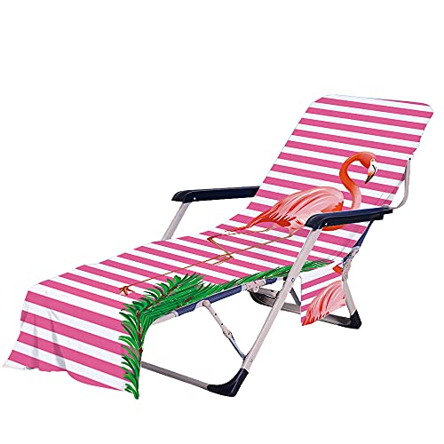 FANSU Schonbezug für Gartenliege Frottee Liegenauflage Garten Sonnenliege Handtuch mit 2 Taschen Stuhl Strandtuch für Schwimmbäder, Strände, Gartenhotels (Rosa Streifen,75x210cm) von FANSU