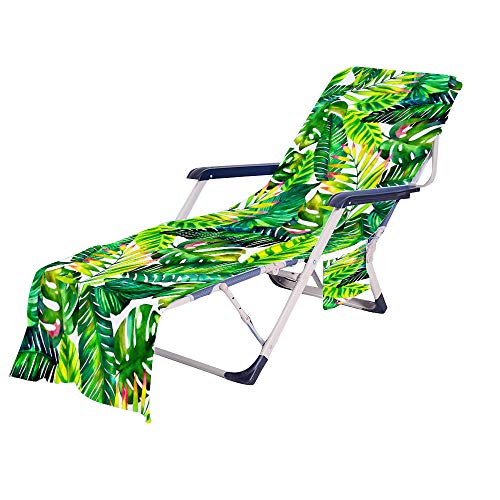 FANSU Schonbezug für Gartenliege Frottee Liegenauflage Garten Sonnenliege Handtuch mit 2 Taschen Stuhl Strandtuch für Schwimmbäder, Strände, Gartenhotels (Schildkrötenblatt,75x210cm) von FANSU