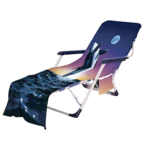 FANSU Schonbezug für Gartenliege Frottee Liegenauflage Garten Sonnenliege Handtuch mit 2 Taschen Stuhl Strandtuch für Schwimmbäder, Strände, Gartenhotels (Wal,75x210cm) von FANSU