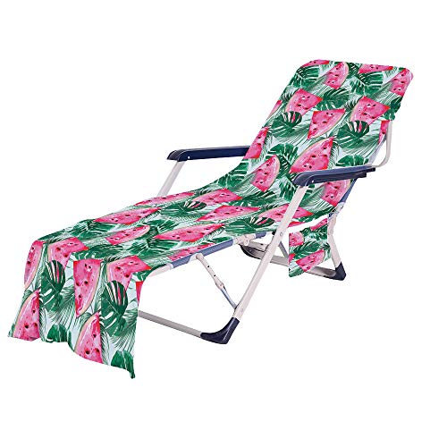 FANSU Schonbezug für Gartenliege Frottee Liegenauflage Garten Sonnenliege Handtuch mit 2 Taschen Stuhl Strandtuch für Schwimmbäder, Strände, Gartenhotels (Wassermelone,75x210cm) von FANSU