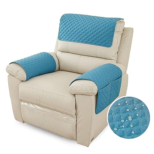 FANSU Sesselschoner Für Relaxsessel Mit Armlehnen, Sesselbezug Mit Taschen Für Fernsehsessel, Wasserdicht & rutschfest Möbelschutz für Sofa, Stuhl (1 Sitzer,Blau) von FANSU