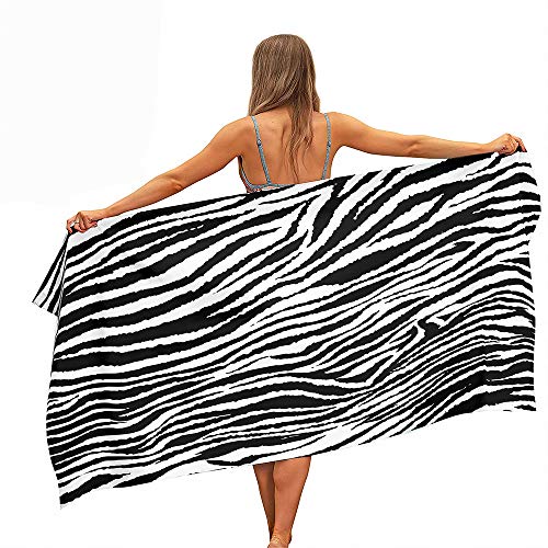 FANSU Strandtücher Mikrofaser Schnelltrocknend, Abstrakter Tierdruck Tragbar Sand Proof Ultraleicht Strand-Badetuch Ideal als Strandtuch,Reisetuch,Badetuch,Sport (Schwarzes weißes Zebra,70 * 150cm) von FANSU