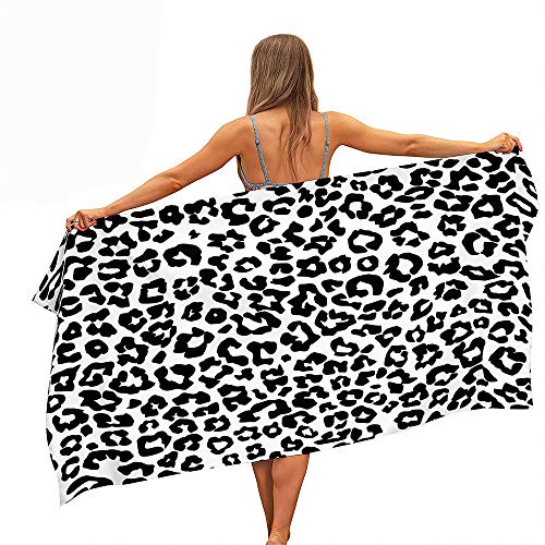 FANSU Strandtücher Mikrofaser Schnelltrocknend, Abstrakter Tierdruck Tragbar Sand Proof Ultraleicht Strand-Badetuch Ideal als Strandtuch,Reisetuch,Badetuch,Sport (Weißer Leopard,150 * 180cm) von FANSU