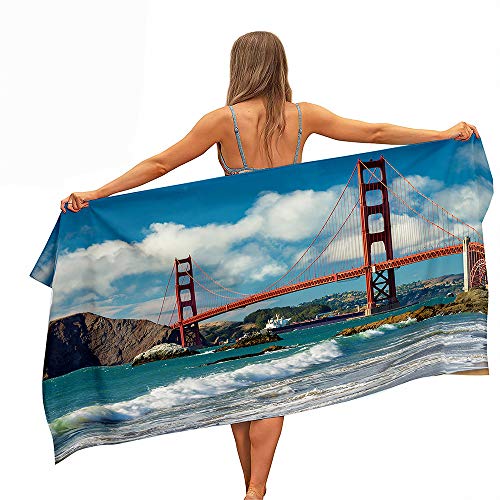 FANSU Strandtücher Mikrofaser Schnelltrocknend, Ozean-Landschaft 3D Tragbar Sand Proof Ultraleicht Strand-Badetuch als Strandtuch, Reisetuch,Duschtuch, Picknick, Sport (80x160cm,San Francisco Bay) von FANSU