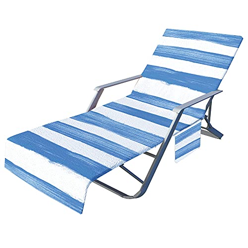 FANSU Streifen Schonbezug für Gartenliege Frottee Liegenauflage Garten Sonnenliege Handtuch mit 2 Taschen Stuhl Strandtuch für Schwimmbäder Strände Gartenhotels (Blau,75x210cm) von FANSU