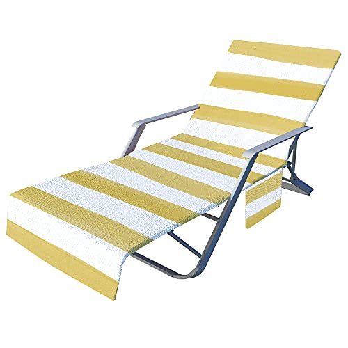 FANSU Streifen Schonbezug für Gartenliege Frottee Liegenauflage Garten Sonnenliege Handtuch mit 2 Taschen Stuhl Strandtuch für Schwimmbäder Strände Gartenhotels (Gelb,75x210cm) von FANSU