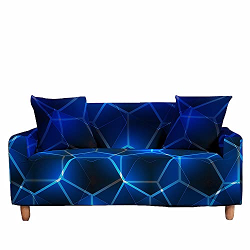 Fansu Stretch Sofabezug Antirutsch Sofaüberwürfe mit Armlehnen, 3D Farbige Geometrie Drucke Ecksofa L Form Sofa/Couchbezug/Sesselbezug für Wohnzimmer Wohnkultur (Navy blau,3 Sitzer/190~230cm) von Fansu