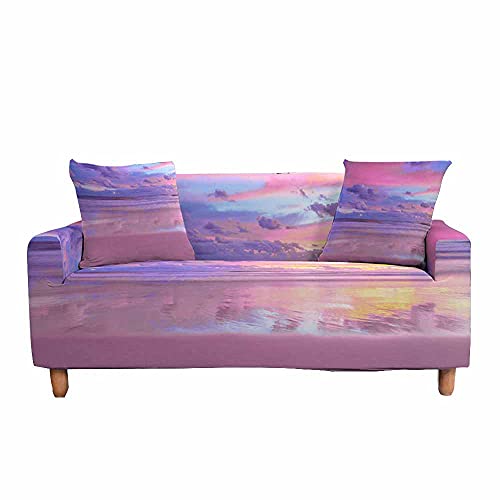 FANSU Stretch Sofabezug Antirutsch Sofaüberwürfe mit Armlehnen, 3D-Seedruck Ecksofa L Form Sofa/Couchbezug/Sesselbezug für Wohnzimmer Wohnkultur (Lila Sonnenuntergang,2 Sitzer(145-185cm)) von FANSU