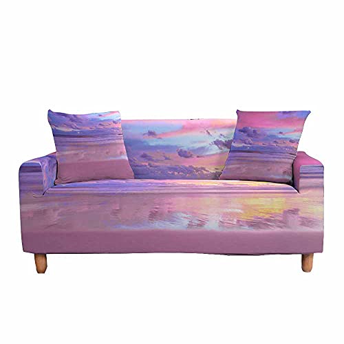 FANSU Stretch Sofabezug Antirutsch Sofaüberwürfe mit Armlehnen, 3D-Seedruck Ecksofa L Form Sofa/Couchbezug/Sesselbezug für Wohnzimmer Wohnkultur (Lila Sonnenuntergang,4 Sitzer(235-300cm)) von FANSU