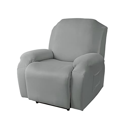 FANSU Stretchhusse für Relaxsessel Komplett Sesselschoner für Recliner Chair, Einfarbig Sesselbezug mit Taschen Wohnzimmer Elastisch Bezug für Fernsehsessel (Grau, 1 Sitzer) von FANSU