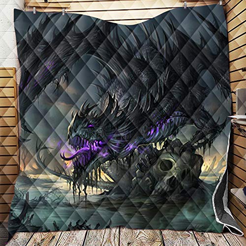 FANSU Tagesdecke Bettüberwurf Steppdecke Mikrofaser Doppelbett Einselbetten Tagesdecken Gesteppt Bettwäsche Sofaüberwurf Wohndecke 3D Tierdruck Stepp Gesteppter Quilt (Schwarzer Drache,200 * 230cm) von FANSU