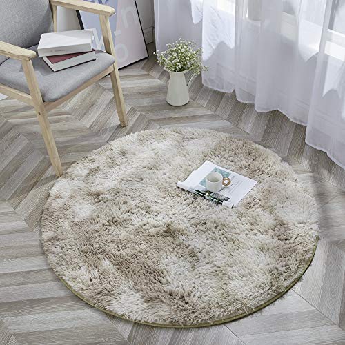 FANSU Teppich Rund Innenbereich Wohnzimmer Computer Stuhl Yoga-Matten Flur Schlafzimmer, Runder Tie-dye Plüsch rutschfest Wasseraufnahme Praktische Fußabtreter (80cm,Beige verlaufend) von FANSU