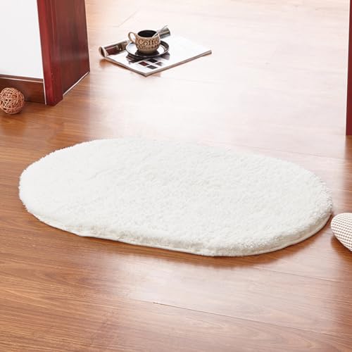 FANSU Teppich rutschfeste Weiche Badezimmerteppich, Teppich Wohnzimmer in Shaggy Ellipsen Badematte Maschinenwaschbar Fussmatte für Badezimmer, Wohnzimmer (Weiß,50x80cm) von FANSU