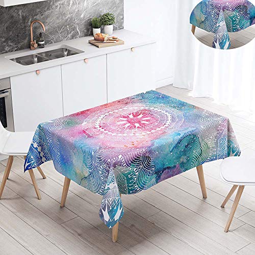 FANSU Tischdecke Abwaschbar Tischwäsche, Wasserabweisend 3D Mandala Rechteckige Tischtuch Draussen Küchentischabdeckung für Outdoor Garten Home Küche Dekoration (Rosa Kompass,90x90cm) von FANSU