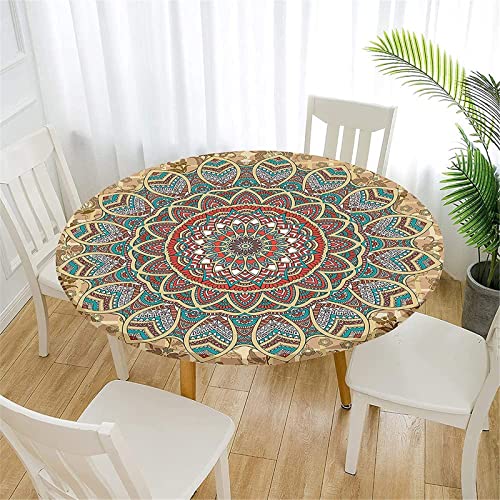 FANSU Tischdecke Rund 100cm Abwaschbar, Grün Mandala Elastisch Rund Tischdecken Modern Wasserdicht Fleckschutz Tische Gartentischdecke für Outdoor Küche von FANSU