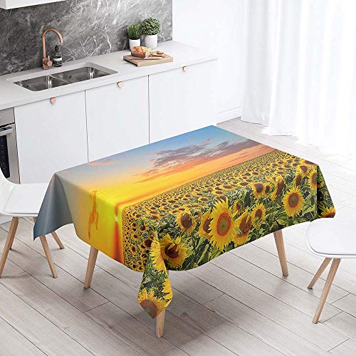 FANSU Tischdecke Wasserdicht Tischwäsche, Rechteckige Wasserabweisend Abwaschbar 3D Sonnenblume Tischtuch Draussen Küchentischabdeckung für Outdoor Garten Küche (Grünes Land,60x60cm) von FANSU