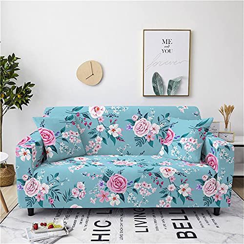 FANSU Universal Sofabezug Stretch Antirutsch 3D Elegante Blumen Bedruckte Sofabezug mit Armlehnen, L Form Sofabezug/Couchbezug/Sesselbezug für Wohnzimmer Wohnkultur (Blaue Rose,3 Sitzer) von FANSU