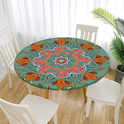 FANSU Runde Tischdecke Garten Abwaschbar, 3D Motiv Serie Polyester Fleckschutz Tischdecken Größe wählbar für Gartentisch, Outdoor in Kiche, Haushalt & Wohnen (Ethnischer Stil,100cm) von FANSU