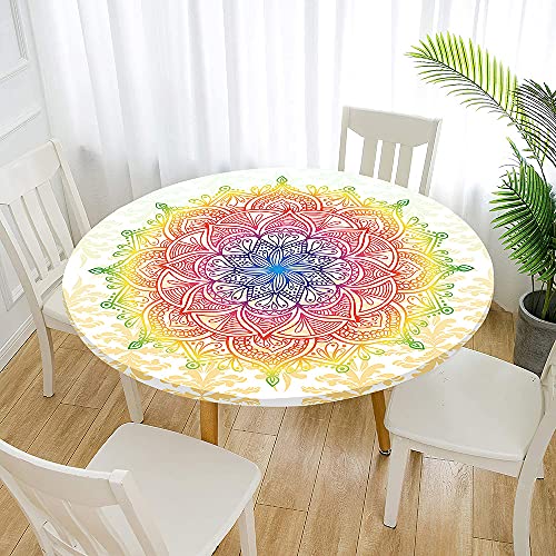 FANSU Runde Tischdecke Garten Abwaschbar, 3D Motiv Serie Polyester Fleckschutz Tischdecken Größe wählbar für Gartentisch, Outdoor in Kiche, Haushalt & Wohnen (Goldenes Böhmen,120cm) von FANSU