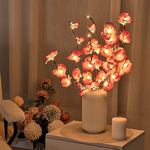 Fantasee Rosa Orchidee Zweig Lichter, 20 LED Künstliche Phalaenopsis Zweig Lichter Batteriebetriebene Flexible Zweige Dekor Lichter für Zuhause Schaufenster Vase Zimmer Weihnachten, 2 Packungen, Rosa von Fantasee