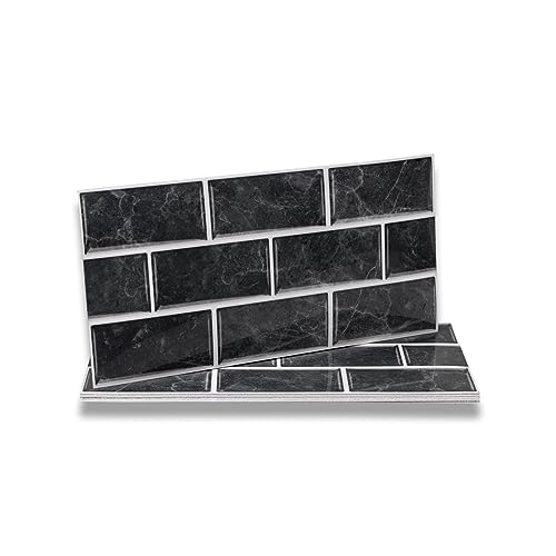 Fantasnight Schwarze Fliesenaufkleber, Vinyl, zum Abziehen und Aufkleben, für Badezimmer, Küche, 30 x 15 cm, 24 Stück, selbstklebende Wandfliesen, wasserdichte Fliesen, zum Aufkleben auf von Fantasnight