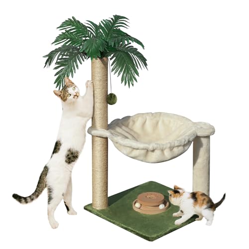 Fantasreen Katze Kratzbaum 70cm Kleiner Kratzbaum Turm mit Hängematte, Katzenspielzeug aus Holz interaktive Wohnung für Kätzchen und Erwachsene Katze von Fantasreen