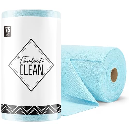 Fantasticlean Mikrofaser-Reinigungstücher, Rolle – 75 Stück, abreißbare Handtücher, 30,5 x 30,5 cm, wiederverwendbar, waschbar (blau) von Fantasticlean