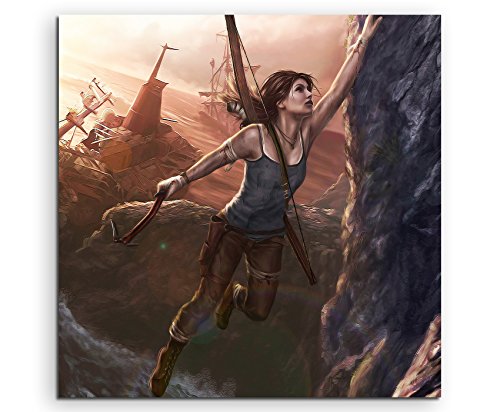 Lara Croft a Survivor is Born Leinwandbild in 60x60cm Made in Germany! Preiswerter fertig gerahmter Kunst-Druck zum Aufhängen - tolles und einzigartiges Motiv. Kein Poster oder Plakat! von Fantasy-Art