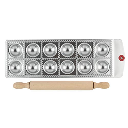 FantasyDay Hochwertigen Edelstahl Ravioli Ausstechformen mit Nudelholz, 2er Set Knödel-Hersteller Pierogie Ravioliformer Knödelform Tortellini Form Ravioli-Stempel, Raviolischneider Gebäck-Werkzeug von FantasyDay