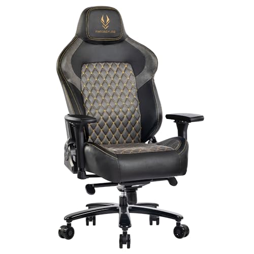 Fantasylab Gaming Stuhl 200KG Belastbarkeit Bürostuhl 200KG Verstellbare Armlehne 4D Gamer Stuhl mit Lendenwirbelstütze Chefsessel Ergonomischer Schreibtischstuhl Schwarz/Grau von Fantasylab