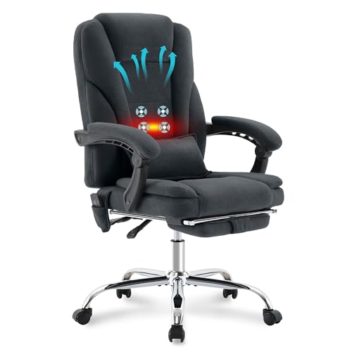 Fantasylab Bürostuhl Chefsessel mit Massagefunktion Ergonomischer Schreibtischstuhl 200KG Bürosessel aus Stoff Computerstuhl mit 4-Punkt-Massage, Dunkelgrau von Fantasylab