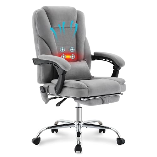 Fantasylab Bürostuhl Chefsessel mit Massagefunktion Ergonomischer Schreibtischstuhl 200KG Bürosessel aus Stoff Computerstuhl mit 4-Punkt-Massage, Hellgrau von Fantasylab