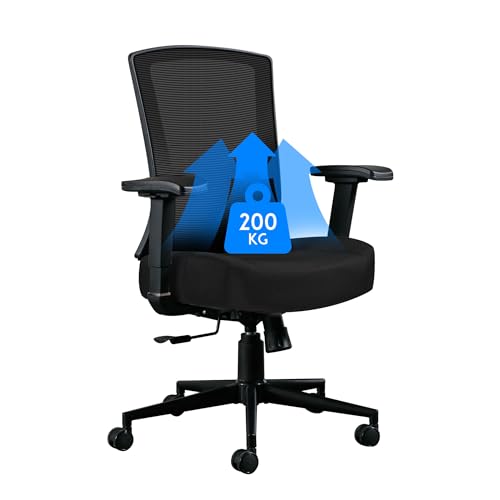 Fantasylab Bürostuhl 200KG Ergonomischer Schreibtischstuhl mit Verstellbaren Armlehnen Hoher Rücken Drehstuhl mit Lordosenstütze Computerstuhl mit 53cm Große Sitzfläche Mesh-Stuhl Home Office Chair von Fantasylab