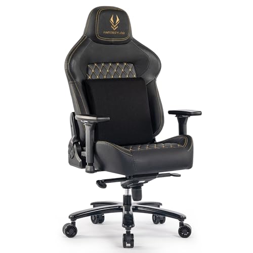 Fantasylab Gaming Stuhl 200KG Belastbarkeit Bürostuhl 200KG Verstellbare Armlehne 4D Gamer Stuhl mit Lendenwirbelstütze Chefsessel Ergonomischer Schreibtischstuhl Gaming Chair Schwarz/Golden von Fantasylab