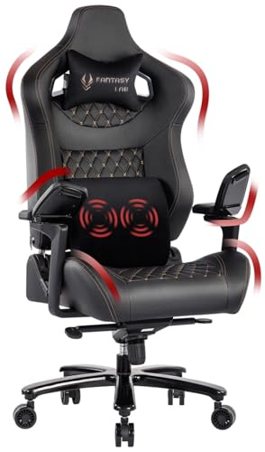 Fantasylab Gaming Stuhl 200kg Belastbarkeit Massage Gaming Stuhl Verstellbare Armlehne Gamer Stuhl Gaming Sessel Ergonomischer Bürostuhl 200kg Gaming Chair Schreibtischstuhl, Gelb von Fantasylab