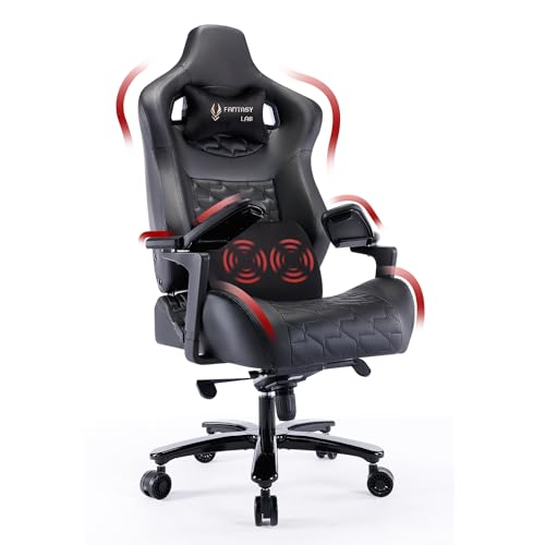 Fantasylab Gaming Stuhl 200kg Belastbarkeit Massage Gaming Stuhl Verstellbare Armlehne Gamer Stuhl Gaming Sessel Ergonomischer Bürostuhl 200kg Gaming Chair Schreibtischstuhl, Schwarz von Fantasylab
