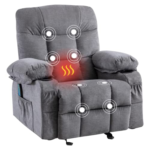 Fantasylab Relaxsessel mit Liegefunktion Fernsehsessel Massagefunktion Wärmefunktion und Vibration Lounge Chair für Wohnzimmer mit Seitentasche, 2 Getränkehalter, USB-Ladeanschluss, Liegefunktion 150° von Fantasylab