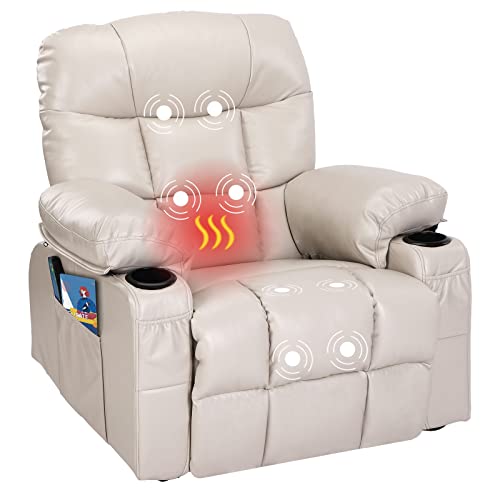 Fantasylab Relaxsessel mit Liegefunktion Fernsehsessel Massagefunktion Wärmefunktion und Vibration Lounge Chair für Wohnzimmer mit Seitentasche, 2 Getränkehalter, USB-Ladeanschluss, Liegefunktion 150° von Fantasylab