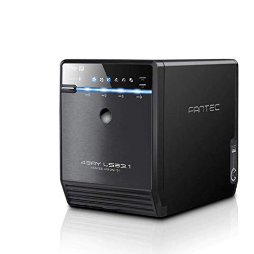 FANTEC QB-35U31 Externes 4-fach USB-C 3.1 Festplattengehäuse für SSD und Festplatten, 2,5 Zoll & 3,5 Zoll, 10Gbit/s, SATA, Automatik Lüfter, Metall, schwarz von Fantec