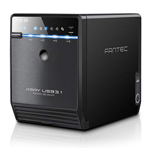 FANTEC QB-35U31 Externes 4-fach USB-C 3.1 Festplattengehäuse für SSD und Festplatten, 2,5 Zoll & 3,5 Zoll, 10Gbit/s, SATA, Automatik Lüfter, Metall, schwarz von Fantec