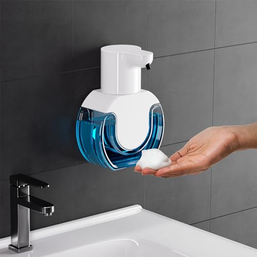 Fantictas Seifenspender Automatisch Wandbefestigung 800mAh Elektrischer Soap Dispenser No Touch Schaumseifenspender Sensor ABS Kunststoff Seifenschaumspender mit USB Wiederaufladbar, IPX5 Wasserdicht von Fantictas